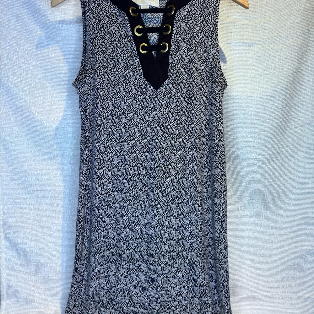 MICHAEL Michael Kors Black & White Print Mini Dress with Grommet Detail